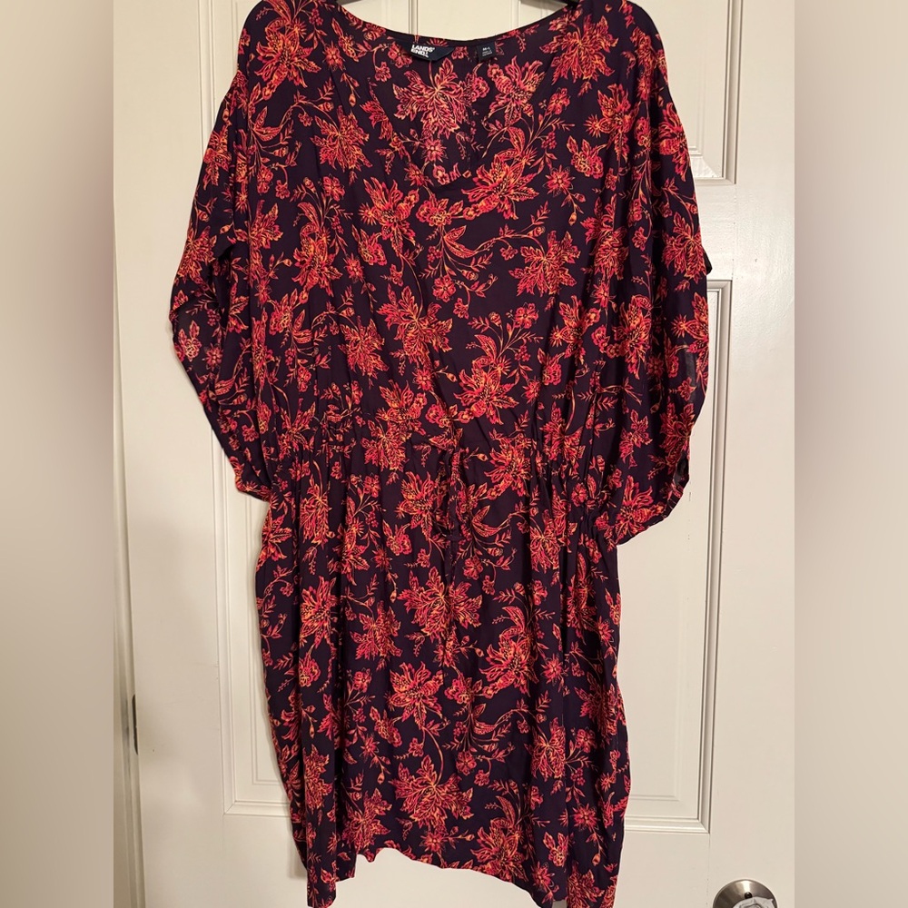 Lands' End Floral Swim Coverup - Red and Black
